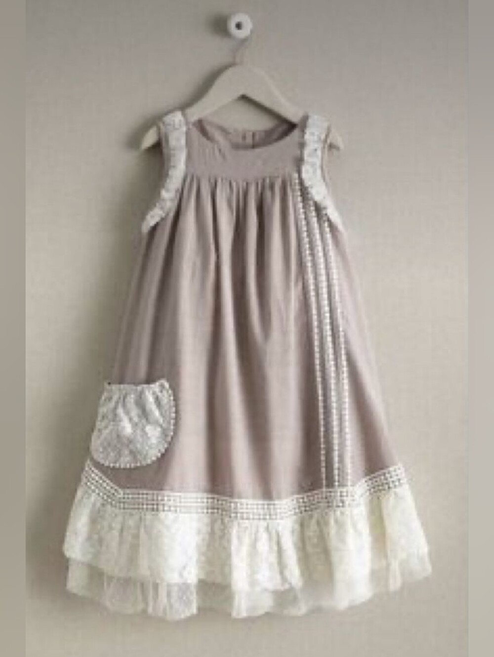 Chasing Fireflies Girls Willow Dress Size 6 Beige Cotton Lined Lace Boho